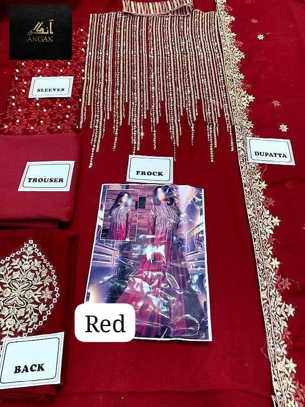 3 Pcs Women's Unstitched Sequins Embroidered Suit