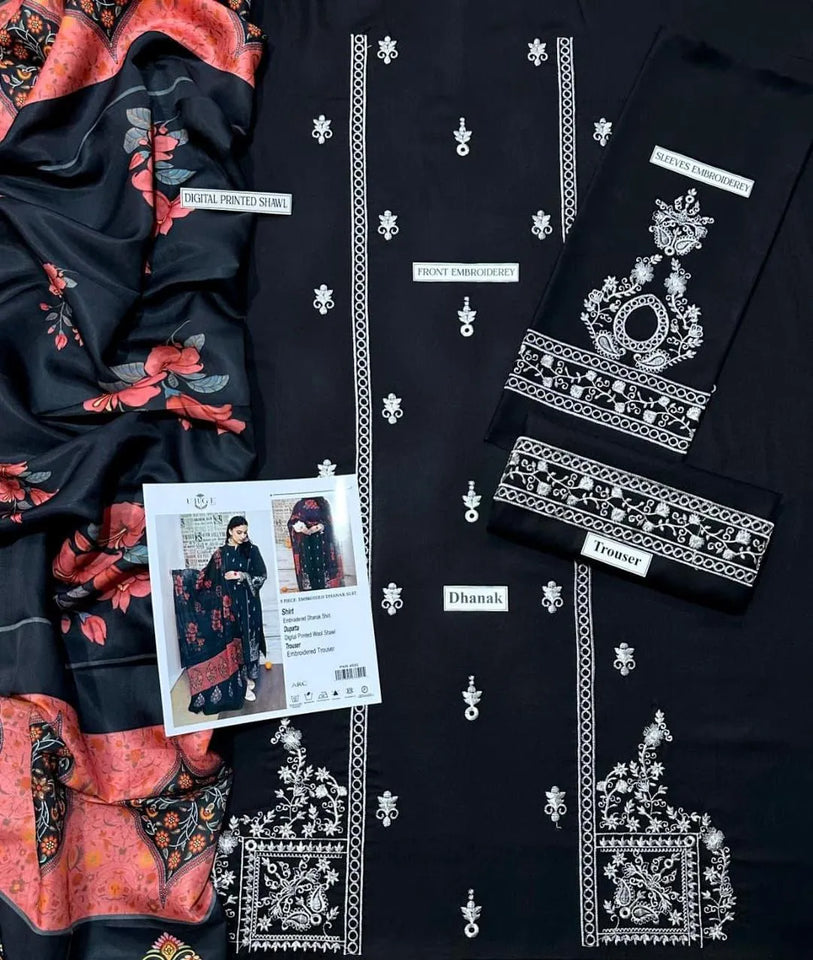 3 Pcs Women's Unstitched Embroidered Suit