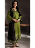Women's Stitched Embroidered Linen Suit - 3 Pcs in Green