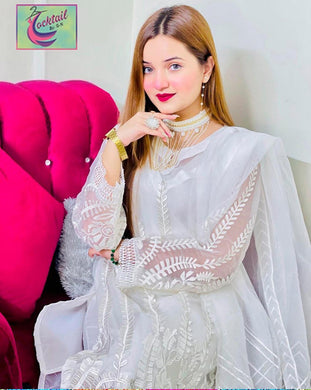 Pcs 3 Pcs Women's Stitched Organza Embroidered Suit