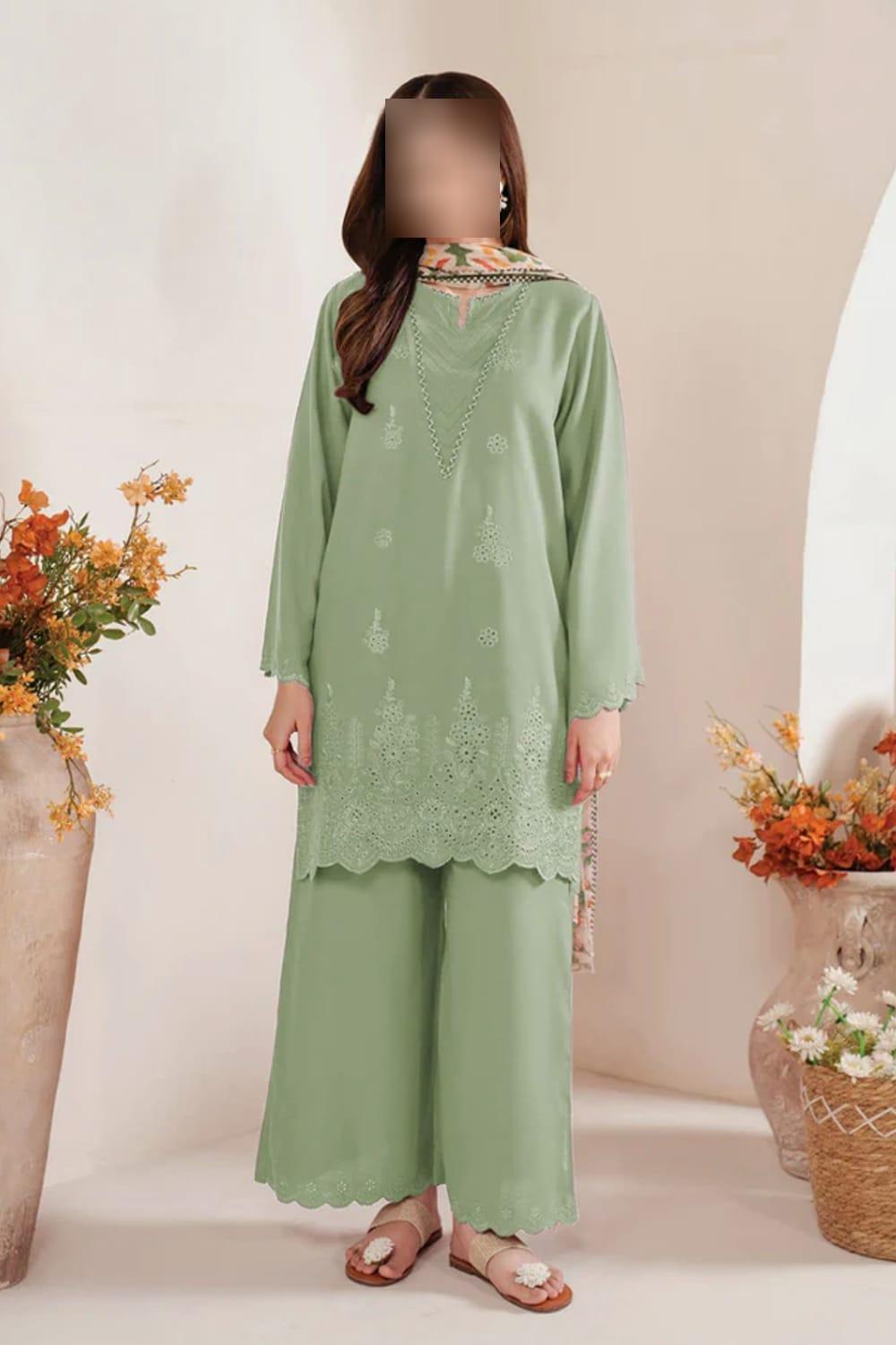 3 Pcs Women's Unstitched Chikankari Embroidered Suti