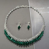 Bridal jewelry three-piece Korean wedding accessories fashion zircon large glass necklace earrings luxury suit wholesale