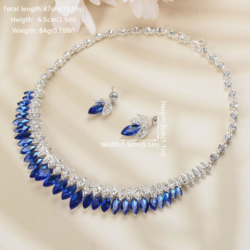 Bridal jewelry three-piece Korean wedding accessories fashion zircon large glass necklace earrings luxury suit wholesale