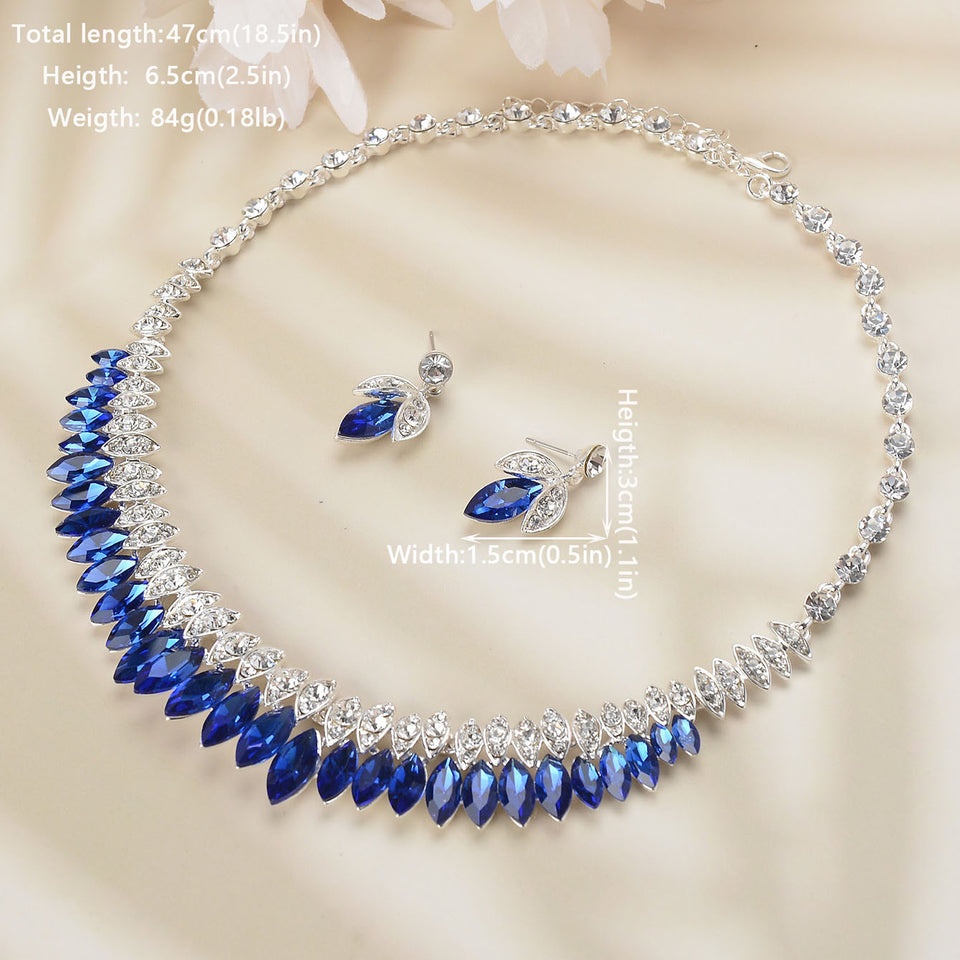 Bridal jewelry three-piece Korean wedding accessories fashion zircon large glass necklace earrings luxury suit wholesale