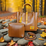Women's PU Leather Plain Hand Bag Set&nbsp;