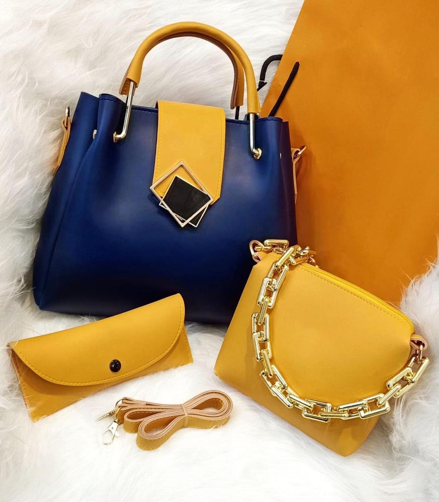 Women's PU Leather Plain Handbag, Pack Of 3