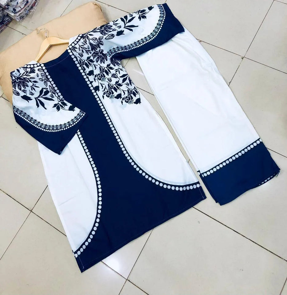 2 Pcs Women's Stitched Swiss Lawn Printed Shirt And Trouser