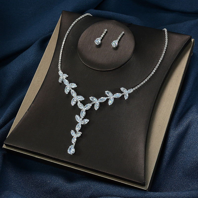 Foreign trade luxury zircon necklace earrings suit wedding accessories temperament bridal jewelry suit Jewelry Set