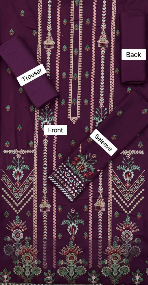 Stylish Purple Embroidered Suit - 2 Pcs Set
