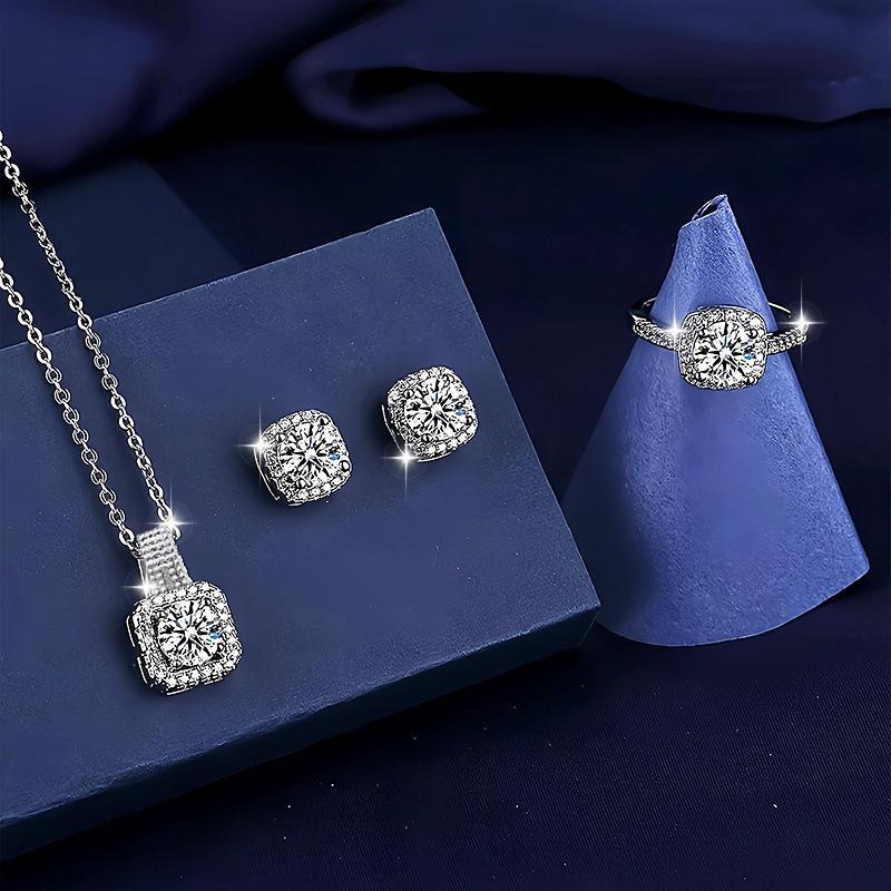 Pcs Silver Plated Square Design Crystal Jewelry Set for Women