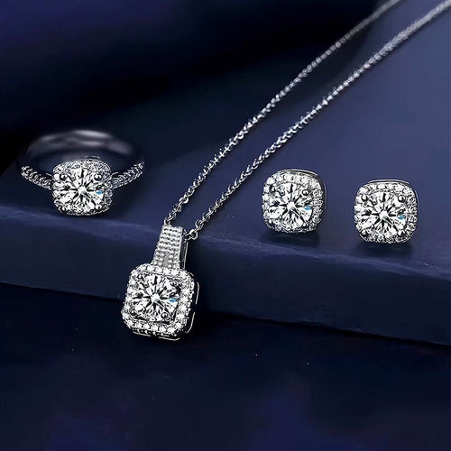 Pcs Silver Plated Square Design Crystal Jewelry Set for Women