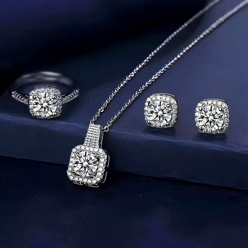 Pcs Silver Plated Square Design Crystal Jewelry Set for Women
