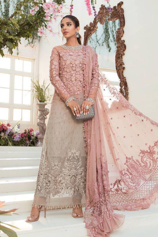 Exquisite 3 Pcs Chiffon Embroidered Suit in Pink