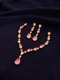 Fancy Gold Plated Necklace Set with Pink Semi Precious Stones for Women