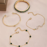 4 Pcs 4 Qul Design Gold Plated Rhinestone Charm Bracelet
