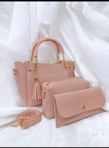 Women's PU Leather Plain Hand Bag Set