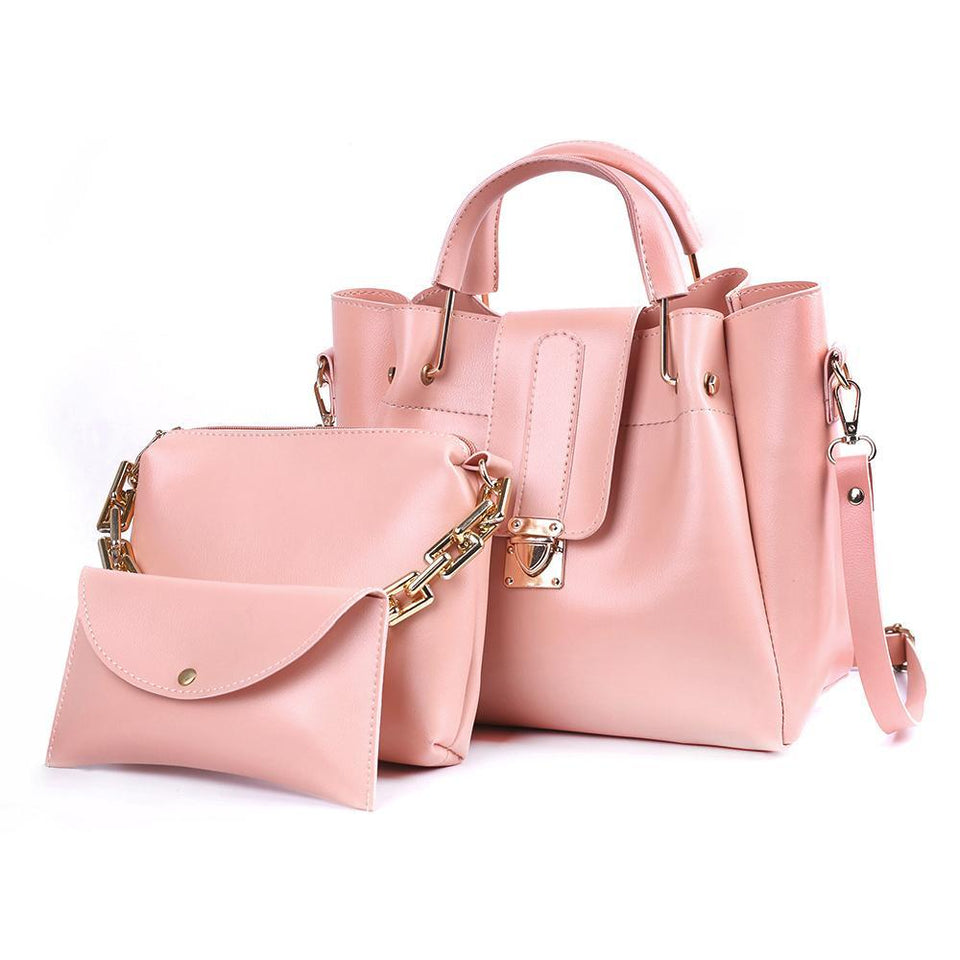 Women's PU Leather Plain Hand Bag Set