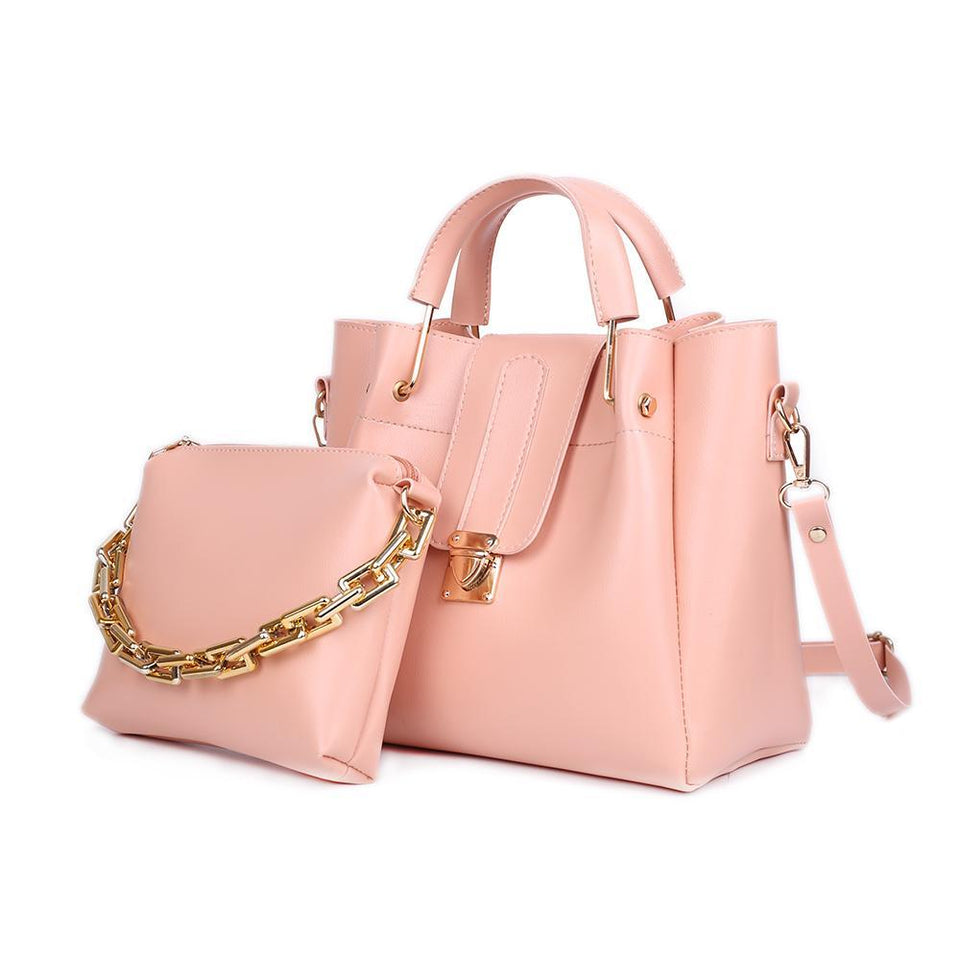 Women's PU Leather Plain Hand Bag Set