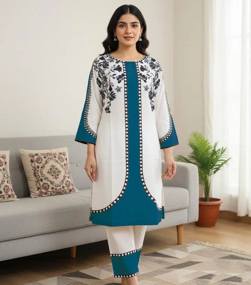 2Pcs Women's Stitched Grip Silk Printed Co-Ord Set