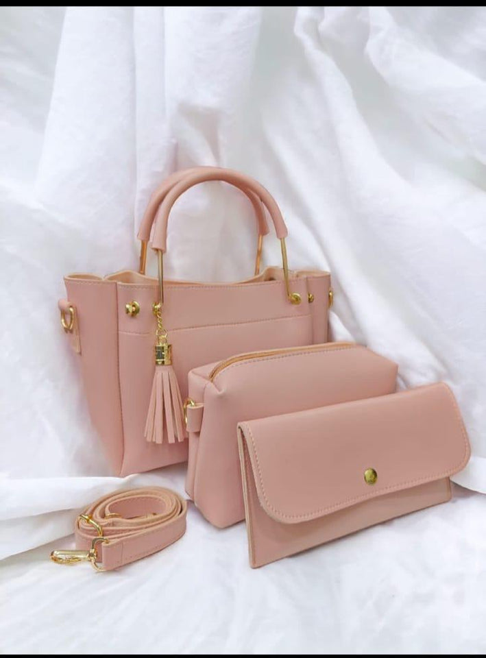 Women's PU Leather Plain Hand Bag Set