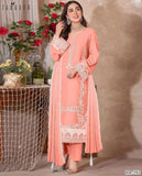 Peach Embroidered Suit Set - 3 Pcs with Stunning Dhanak Fabric