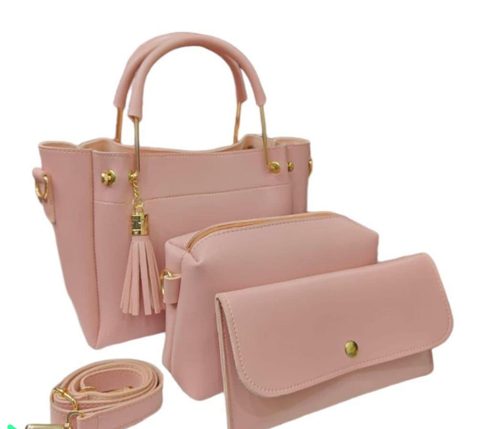 Women's PU Leather Plain Hand Bag Set