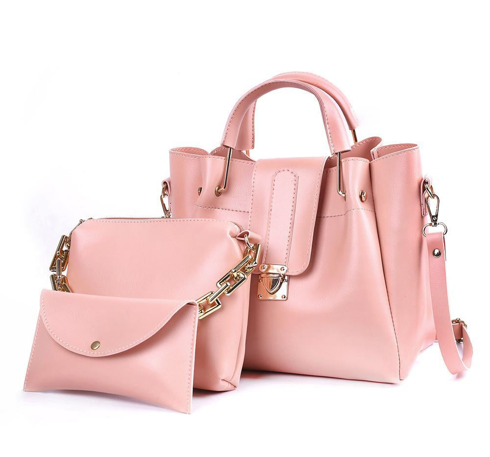 Women's PU Leather Plain Hand Bag Set