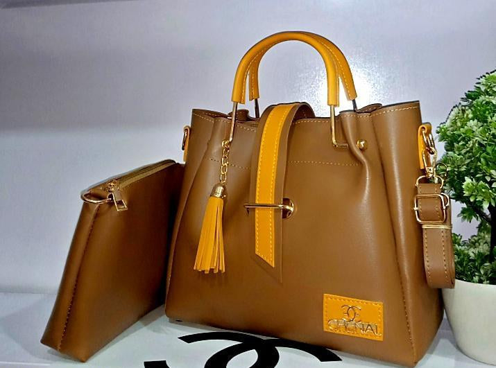 Women's PU Leather Plain Hand Bag Set 